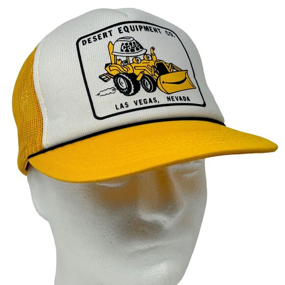 Vintage Desert Equipment Co Trucker Hat Baseball Cap Bulldozer 90s Mesh Yellow - Picture 1 of 9